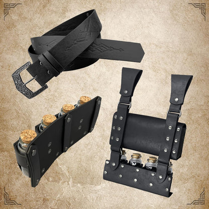 Medieval Alchemy Belt Waist Pack Combo with Multiple Potion Bottles, Viking Rivet Belt Side Pouch for Cosplay