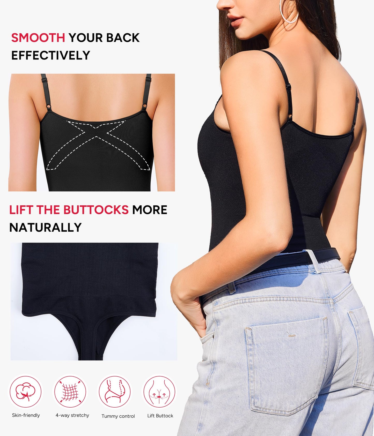 Nebility Shapewear Waist Trainer Bodysuits Women Clothing Tummy Control Seamless Full Body Shaper Square Neck Jumpsuits Top