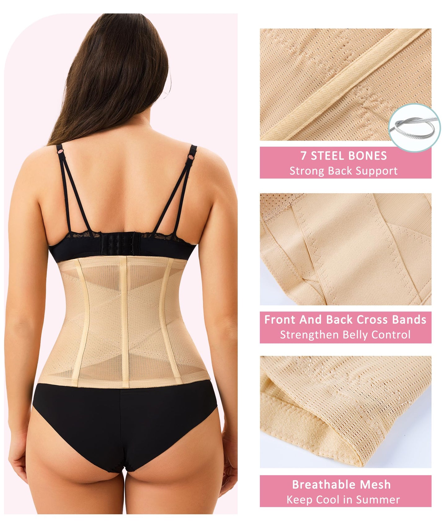 LODAY Waist Trainer for Women Corset Shapewear Tummy Control Body Shaper Cross Mesh Waist Cincher Postpartum Girdle