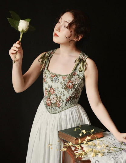 Scarlet Darkness Corset Tops for Women Renaissance Floral Overbust Boned Bustier Bodice