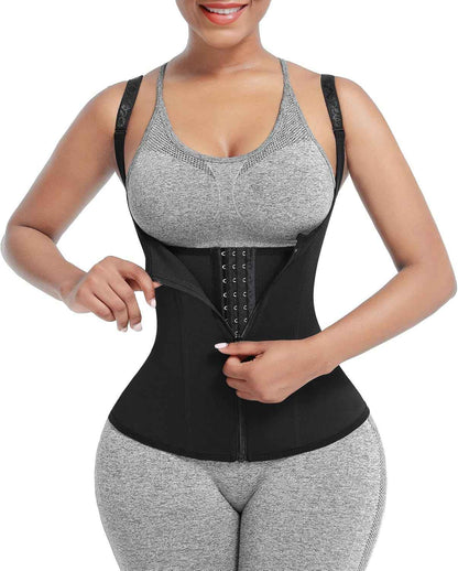 FeelinGirl Waist Trainer for Women Corset Vest Body Shaper Cincher Trimmer Tank Top Sport Girdle with Steel Bones Black, Large