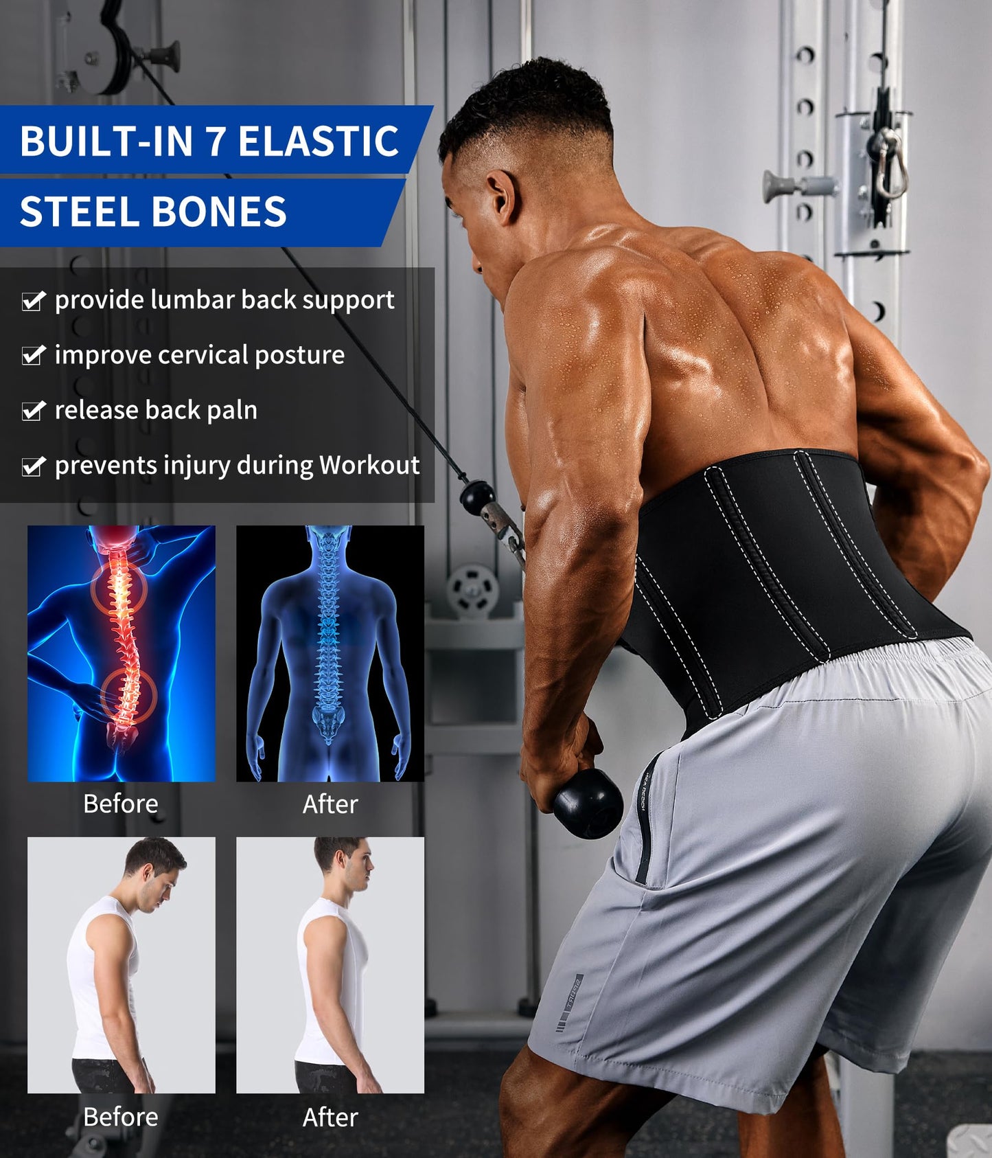 Men Waist Trainer Trimmer for Weight Loss Tummy Control Compression Shapewear Sweat Belt Body Shaper