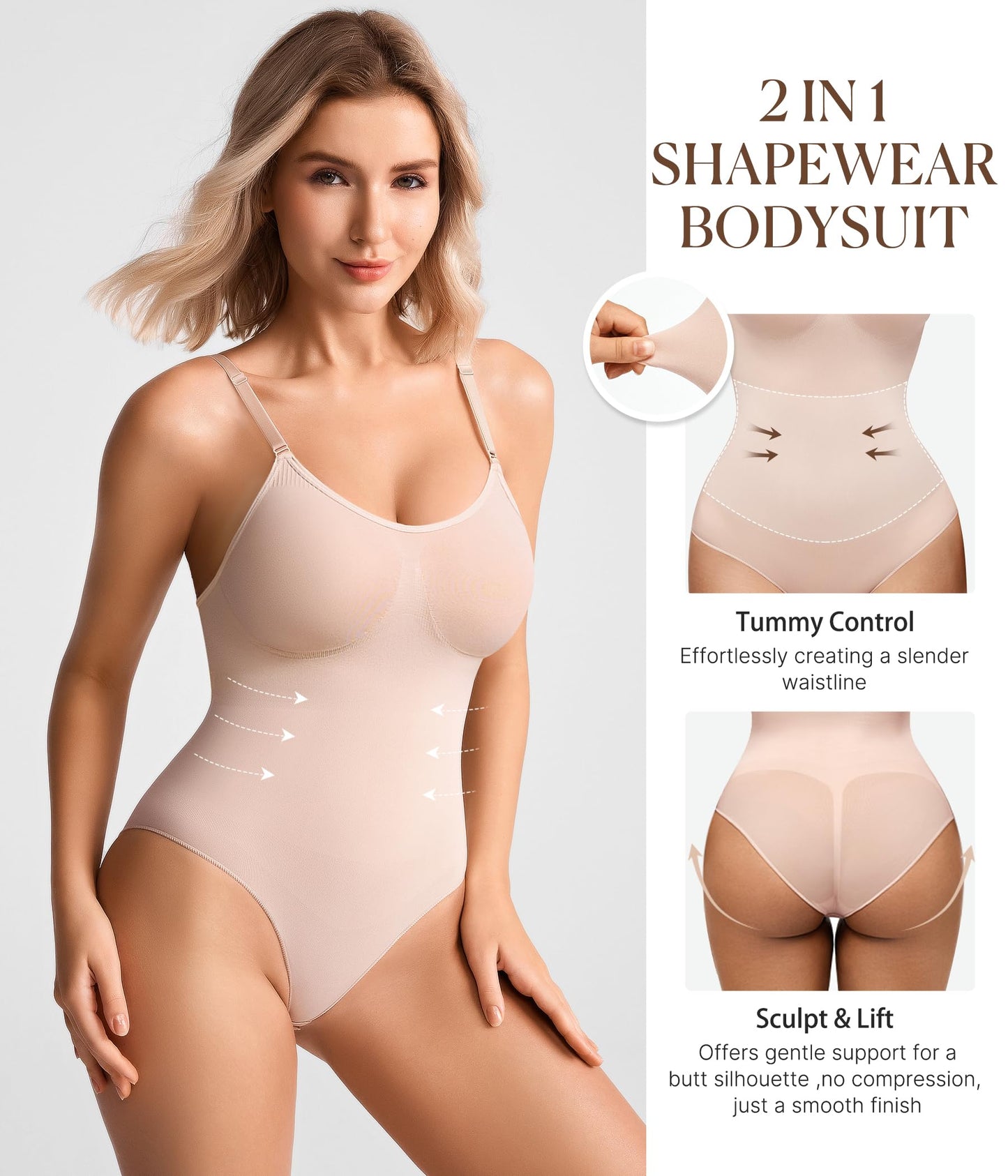 BRABIC Tummy Control Shapewear for Women Seamless Shapewear Bodysuit Body Shaper Waist Trainer Snatched Body Suit
