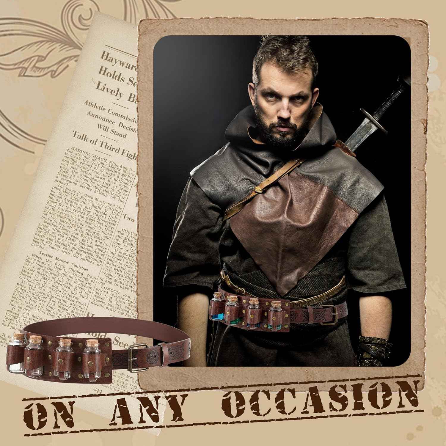 Geyoga Renaissance Belt Pouch with Potion Bottles Halloween Medieval Costume Accessories Waist Bag Cosplay
