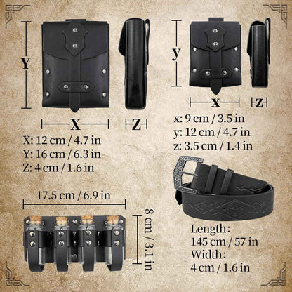 Medieval Alchemy Belt Waist Pack Combo with Multiple Potion Bottles, Viking Rivet Belt Side Pouch for Cosplay