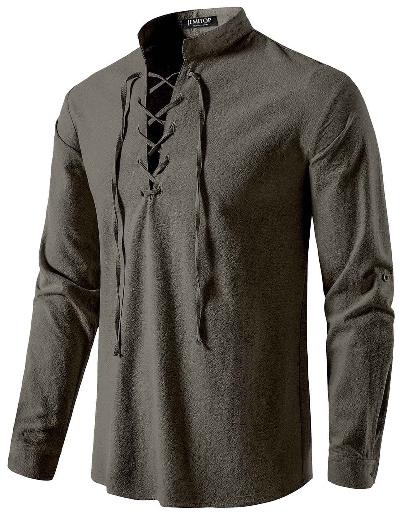 Men's Pure Cotton Retro Lace Up Shirts for Renaissance Pirate Viking Medieval