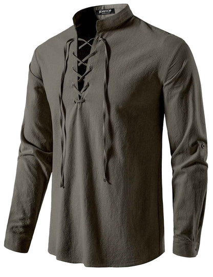 Men's Pure Cotton Retro Lace Up Shirts for Renaissance Pirate Viking Medieval