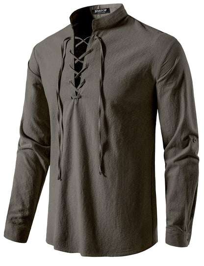 Men's Pure Cotton Retro Lace Up Shirts for Renaissance Pirate Viking Medieval