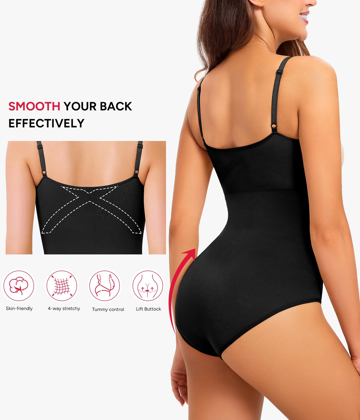 Nebility Shapewear Waist Trainer Bodysuits Women Clothing Tummy Control Seamless Full Body Shaper Square Neck Jumpsuits Top