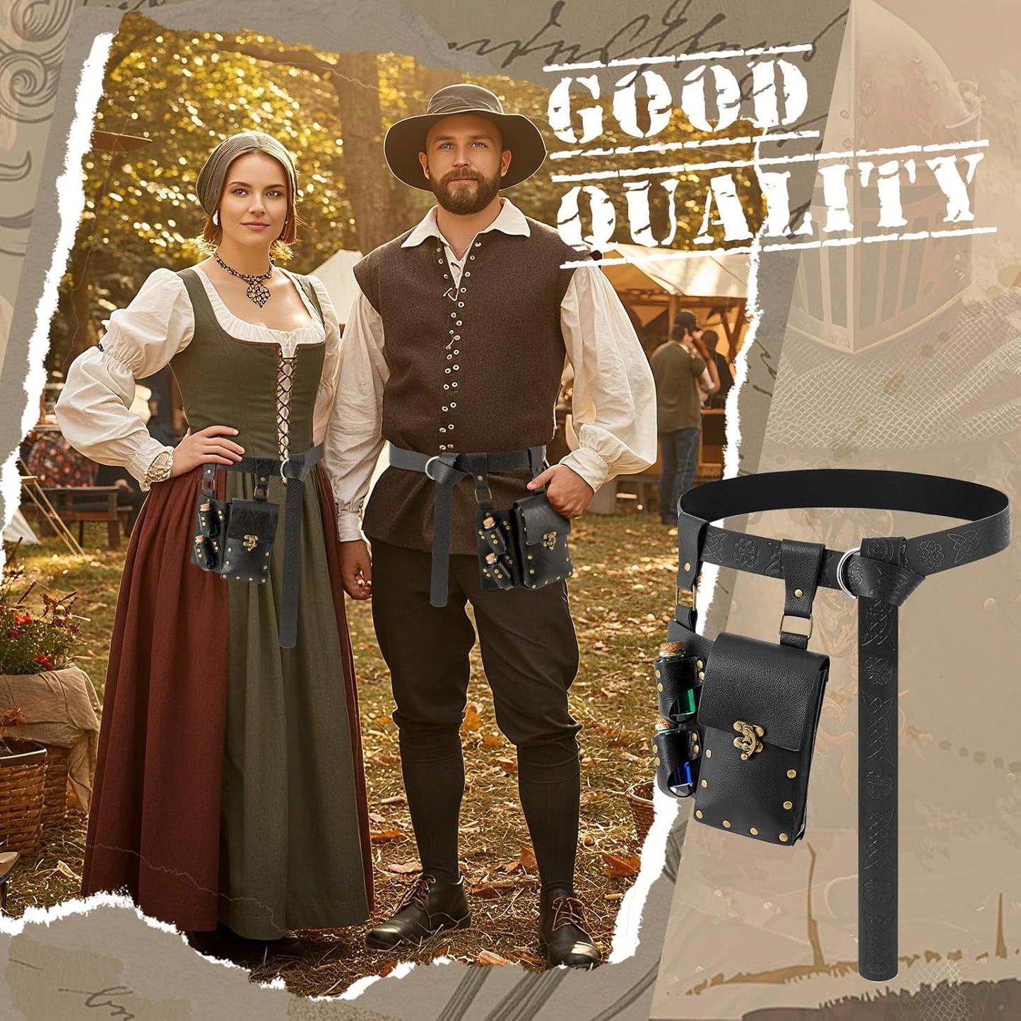 Geyoga Renaissance Belt Pouch with Potion Bottles Halloween Medieval Costume Accessories Waist Bag Cosplay