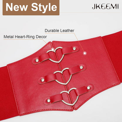 Women Corset Belt Metal O-Ring Heart-Ring Wide Elastic Waspie Waist Belt for Daily Cosplay Halloween Costumes