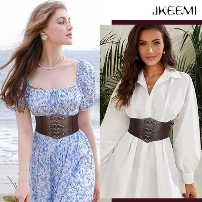 Women Corset Belt Metal O-Ring Heart-Ring Wide Elastic Waspie Waist Belt for Daily Cosplay Halloween Costumes