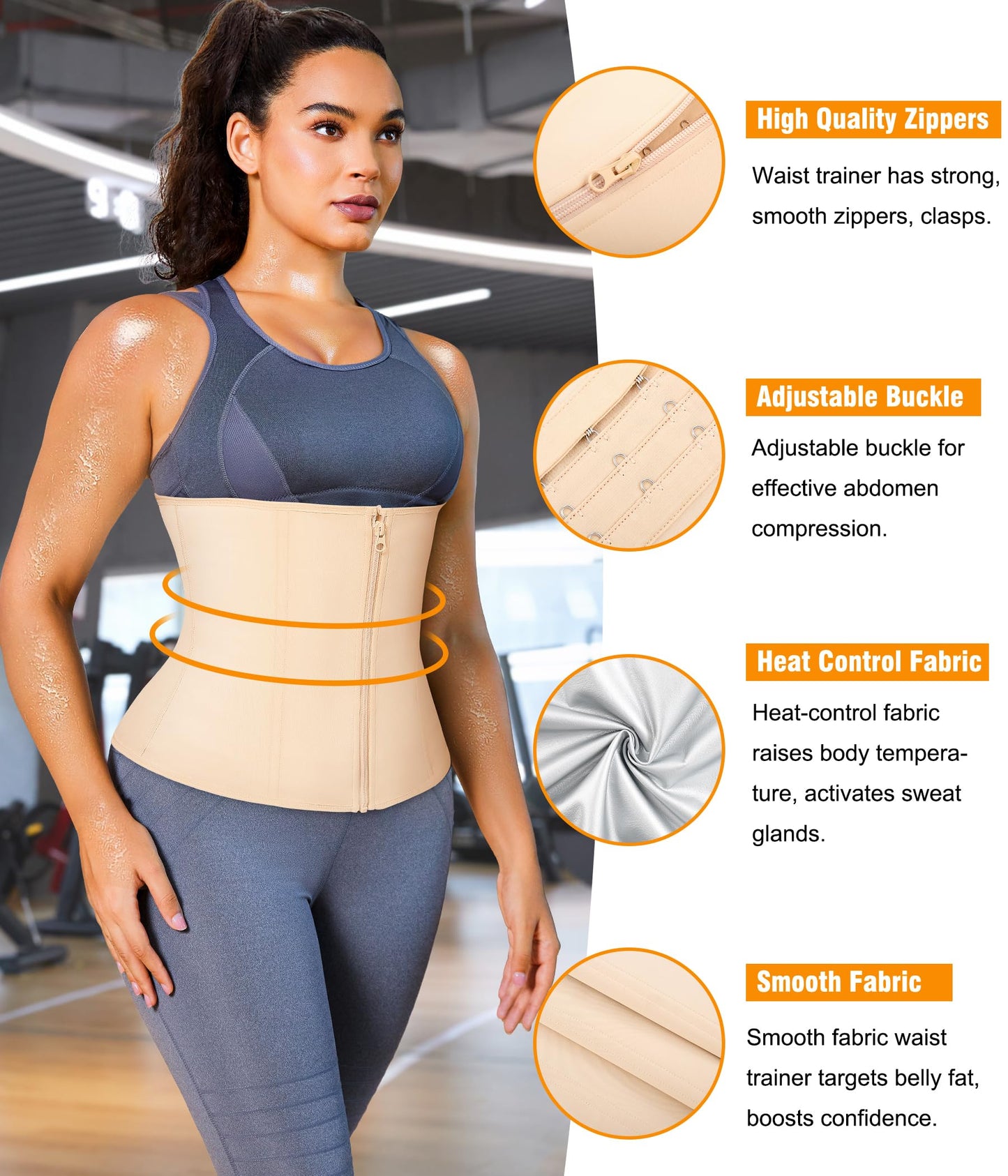 LEINIDINA Womens Waist Trainer Corset with Zipper Sweat Waist Trimmer for Women Workout Belt Corset Shapewear