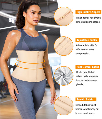 LEINIDINA Womens Waist Trainer Corset with Zipper Sweat Waist Trimmer for Women Workout Belt Corset Shapewear