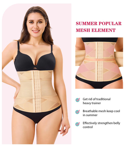 LODAY Waist Trainer for Women Corset Shapewear Tummy Control Body Shaper Cross Mesh Waist Cincher Postpartum Girdle