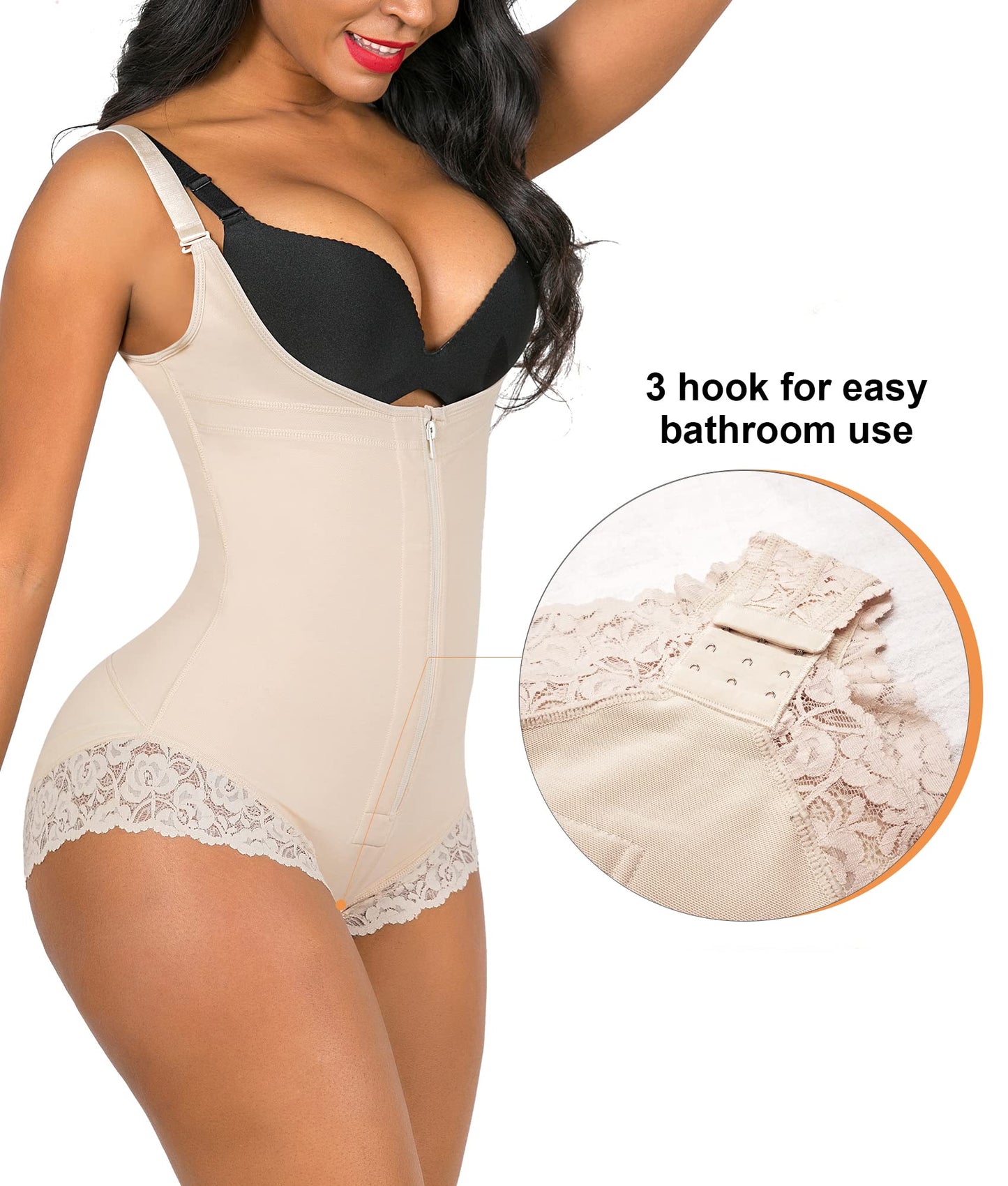 SHAPERX Women's Fajas Colombianas Shapewear Postpartum Tummy Control Body Shaper Butt Lifter Bodysuit