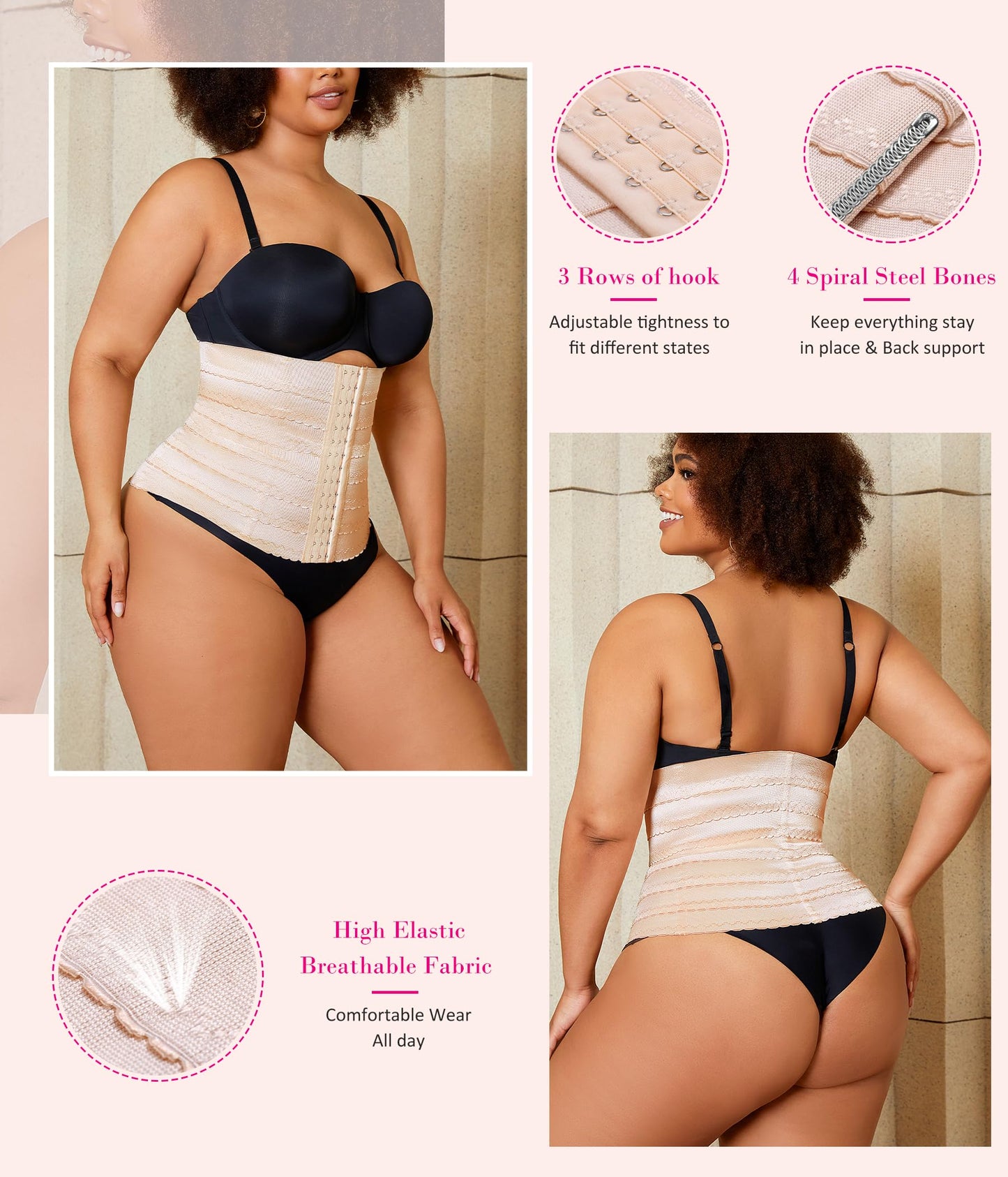 Nebility Waist Cincher Shapewear Tummy Control Plus Size Waist Trainers for Women Belly Trimmer Body Shaper Corset Girdle