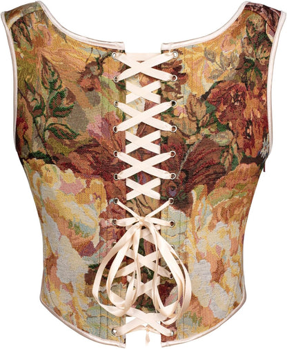 Scarlet Darkness Corset Tops for Women Renaissance Floral Overbust Boned Bustier Bodice