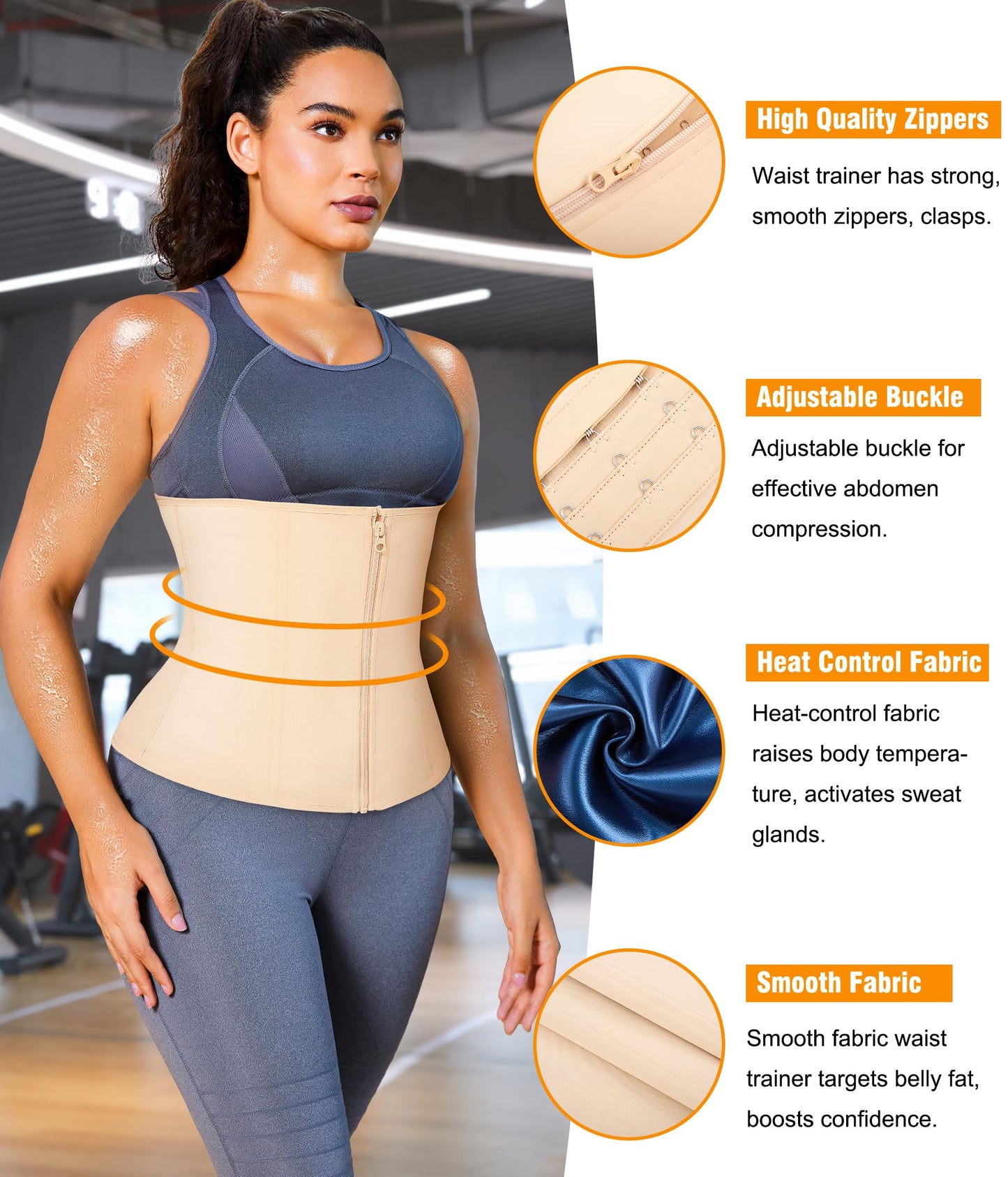 LEINIDINA Womens Waist Trainer Corset with Zipper Sweat Waist Trimmer for Women Workout Belt Corset Shapewear