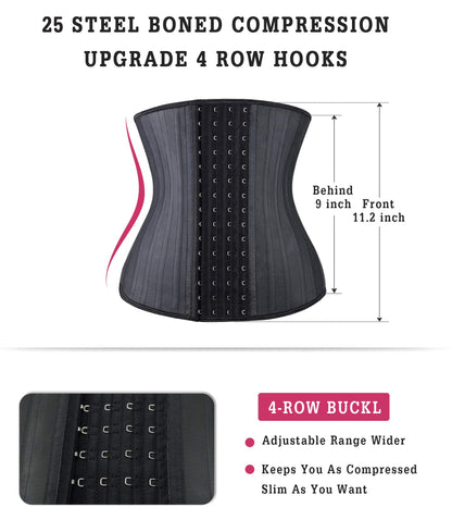 YIANNA Waist Trainer for Women Latex Underbust Waist Corsets Cincher Hourglass Body Shaper 4 Hooks