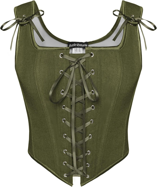 Scarlet Darkness Renaissance Corset Tops for Women Vintage Lace Up Overbust Bustier Bodice