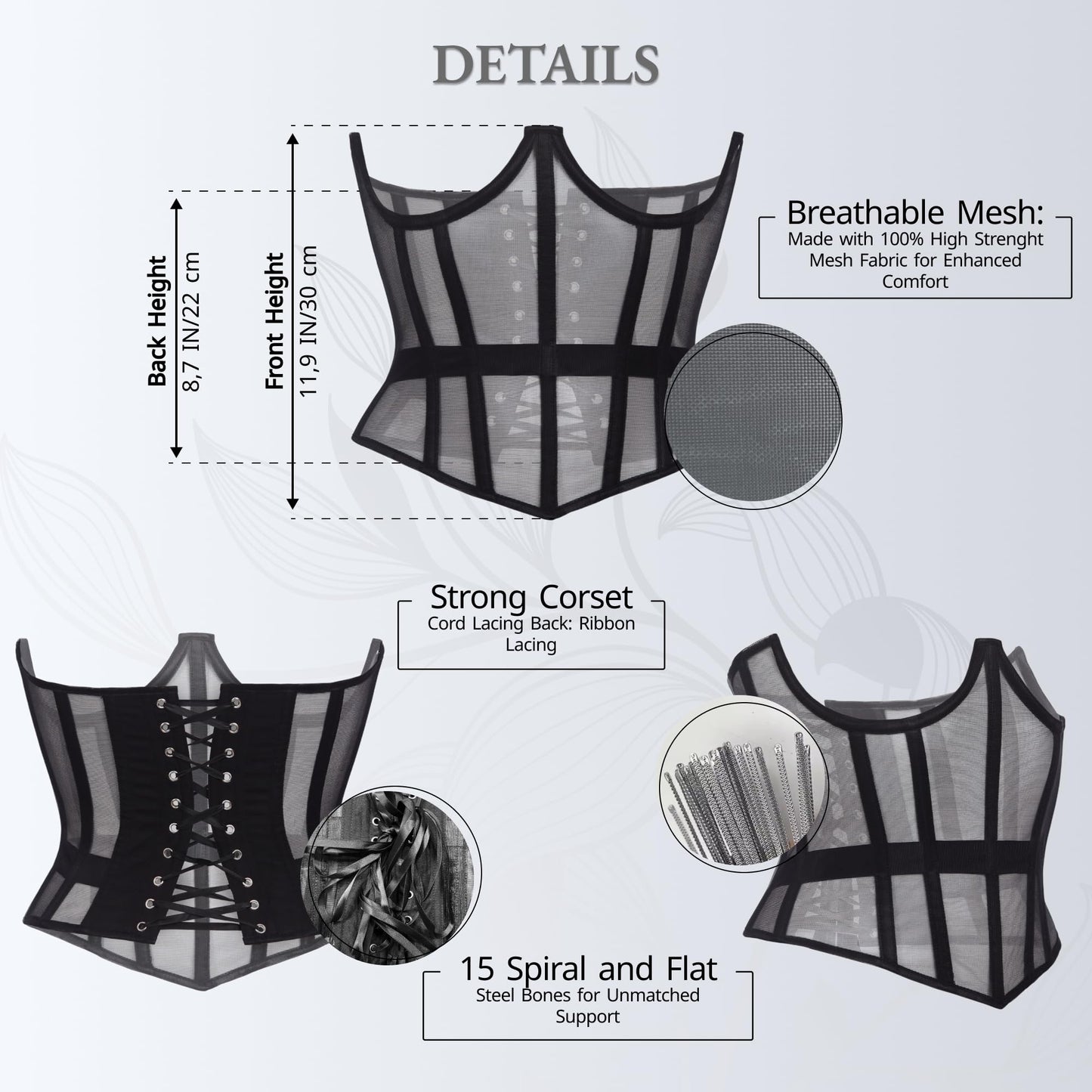 Mesh Corset Waist Trainer for Women - Underbust Corset Lace Up - Waist Cincher Shapewear - Body Shaper