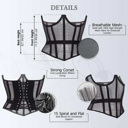 Mesh Corset Waist Trainer for Women - Underbust Corset Lace Up - Waist Cincher Shapewear - Body Shaper