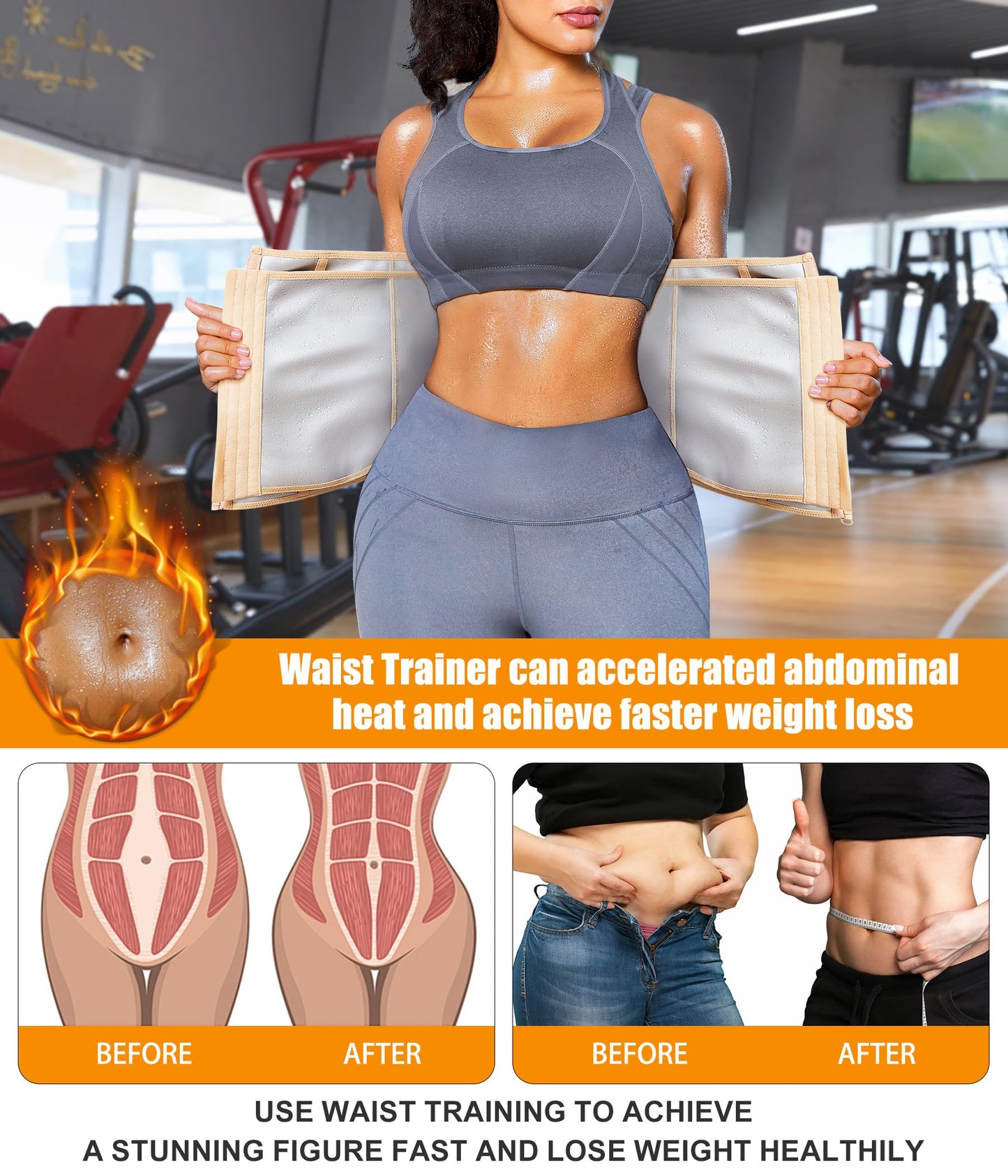 LEINIDINA Womens Waist Trainer Corset with Zipper Sweat Waist Trimmer for Women Workout Belt Corset Shapewear