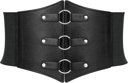Women Corset Belt Metal O-Ring Heart-Ring Wide Elastic Waspie Waist Belt for Daily Cosplay Halloween Costumes