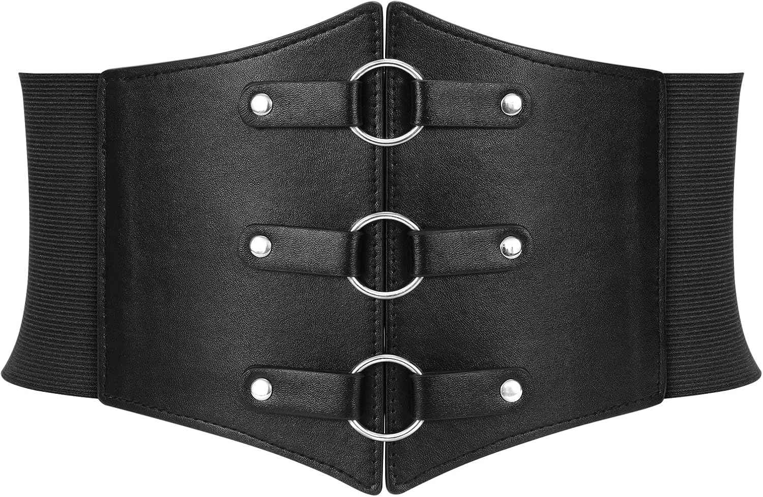 Women Corset Belt Metal O-Ring Heart-Ring Wide Elastic Waspie Waist Belt for Daily Cosplay Halloween Costumes