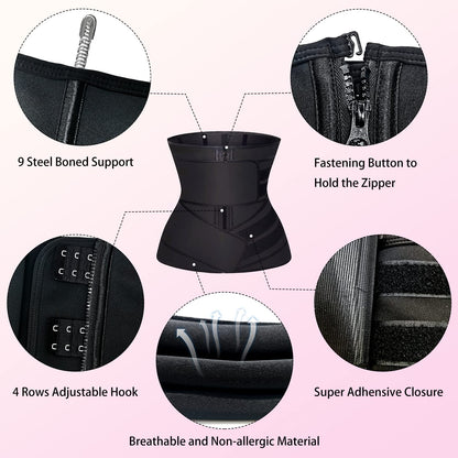 GainKee Clip and Zip Waist Trainer Corset Women Neoprene Worked Out Sweat Vest Body Shaper