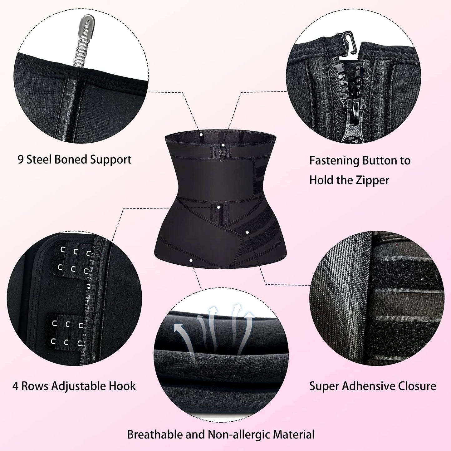 GainKee Clip and Zip Waist Trainer Corset Women Neoprene Worked Out Sweat Vest Body Shaper