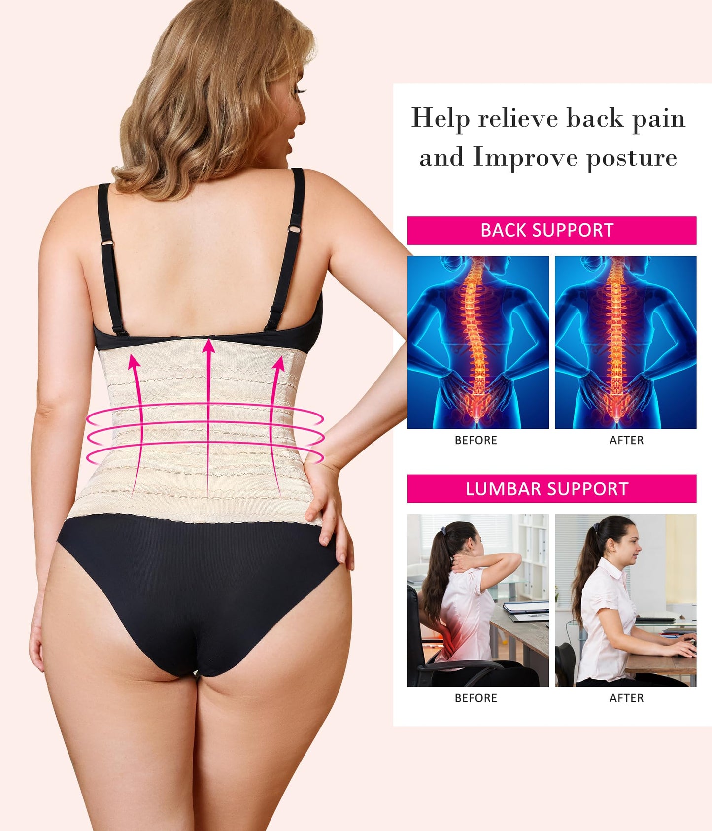 Nebility Waist Cincher Shapewear Tummy Control Plus Size Waist Trainers for Women Belly Trimmer Body Shaper Corset Girdle