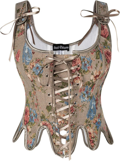 Scarlet Darkness Corset Tops for Women Renaissance Corset Floral Lace Up Bodyshaper Bustier