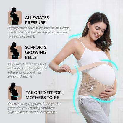 NeoTech Care Pregnancy Support Maternity Belt, Waist/Back/Abdomen Band, Belly Brace (Size M, Black Color)