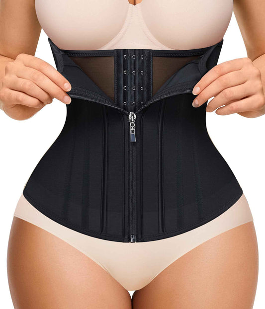 Nebility Waist Trainer for Women Zipper Corset Shapewear Tummy Control Mesh Waist Cincher Faja Body Shaper