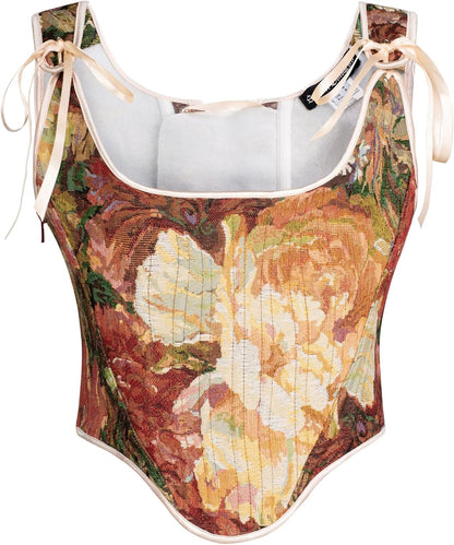Scarlet Darkness Corset Tops for Women Renaissance Floral Overbust Boned Bustier Bodice
