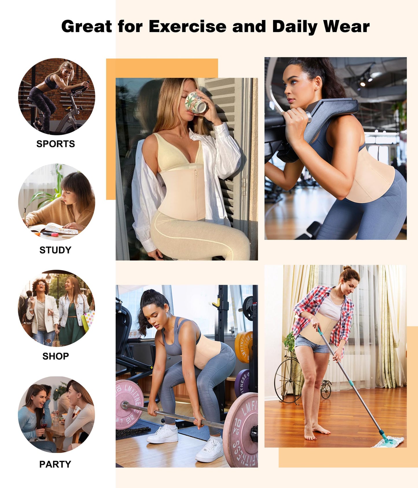 LEINIDINA Womens Waist Trainer Corset with Zipper Sweat Waist Trimmer for Women Workout Belt Corset Shapewear