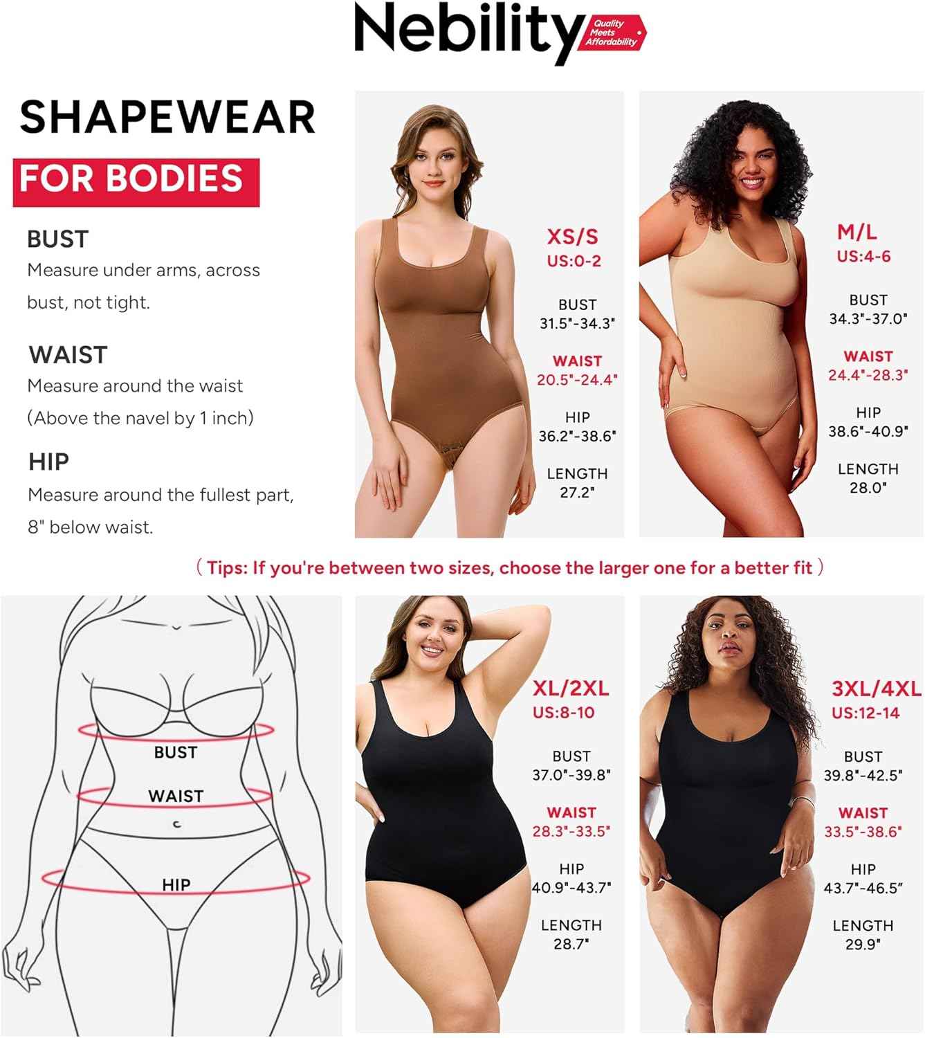 Nebility Womens' Waist Trainer Seamless Round Neck Tummy Control Shapewear Bodysuit
