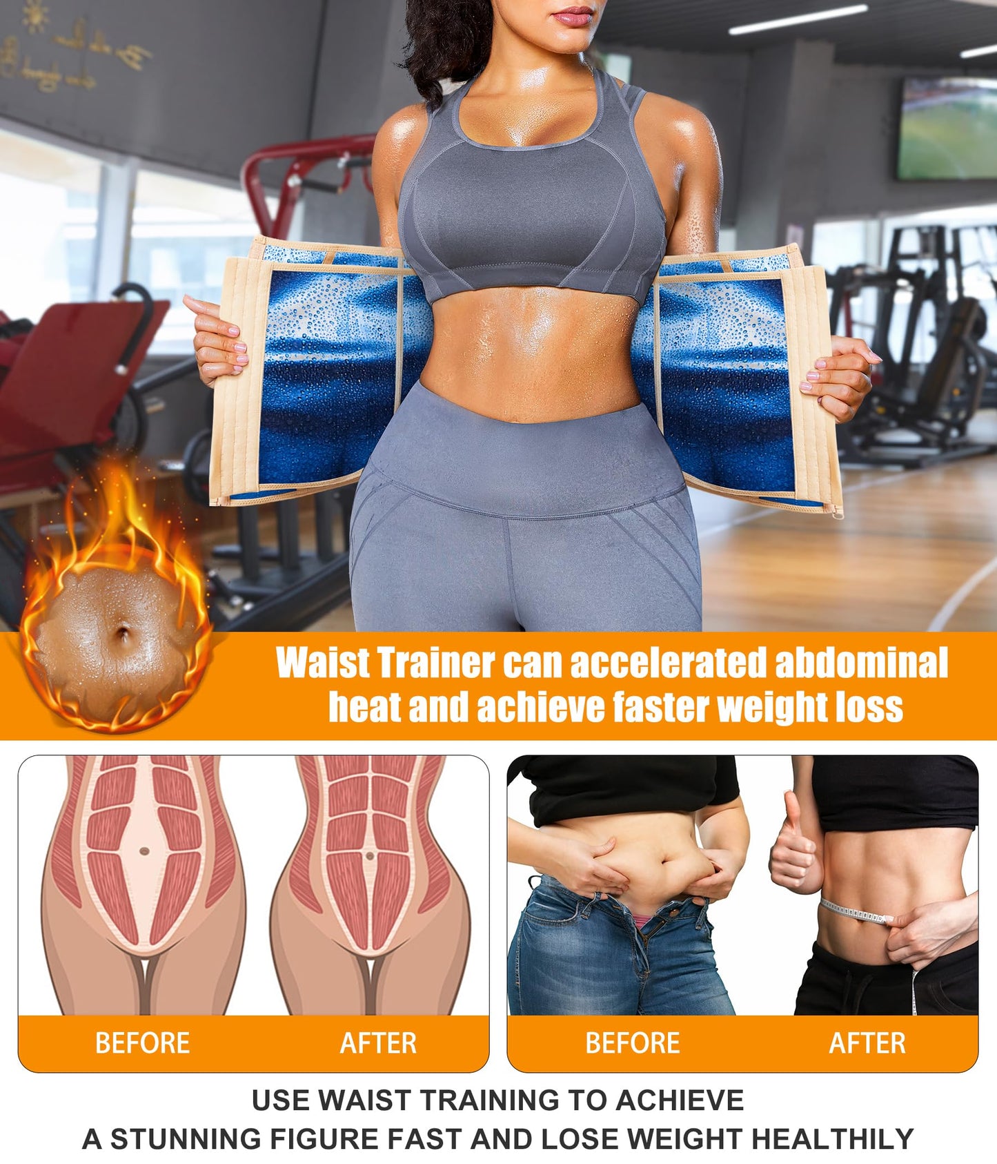 LEINIDINA Womens Waist Trainer Corset with Zipper Sweat Waist Trimmer for Women Workout Belt Corset Shapewear