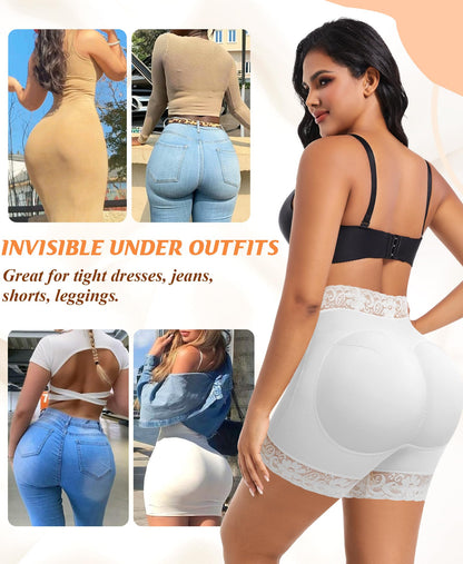 DERCA Padded Underwear for Women Butt Lifting Shapewear Booty Pads Hip Enhancer Lace Boyshorts