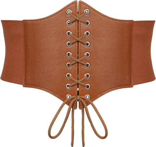 SUOSDEY Black Corset Belt for Women, Vintage Lace-up Elastic Waist, Tied Waspie Wide Belt for Halloween Costume