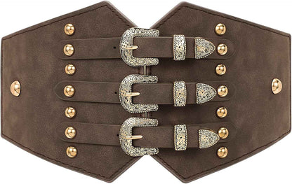 Renaissance Corset Belt for Women Wide Leather Waist Belt for Dresses and Costumes