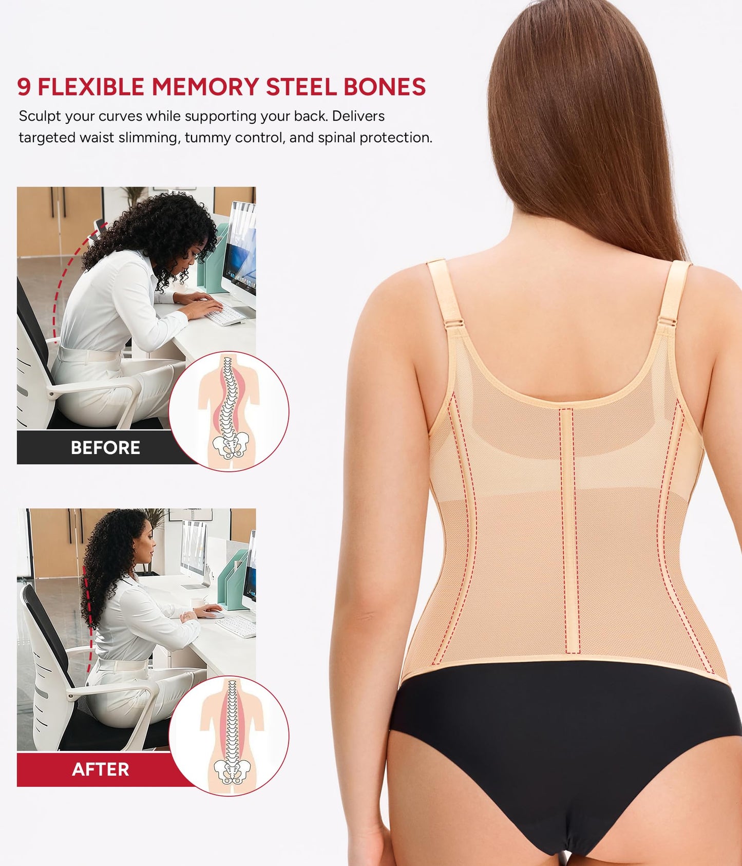 Nebility Waist Trainer for Women Corset Shapewear Tummy Control Body Shaper Top Waist Cincher Girdle with Adjustable Straps