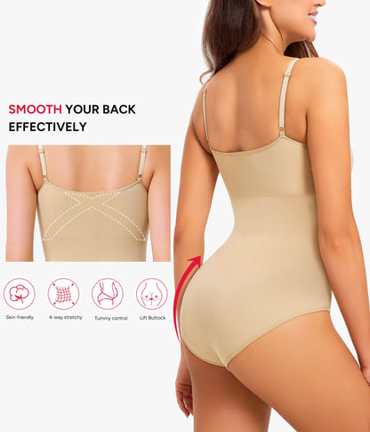 Nebility Shapewear Waist Trainer Bodysuits Women Clothing Tummy Control Seamless Full Body Shaper Square Neck Jumpsuits Top