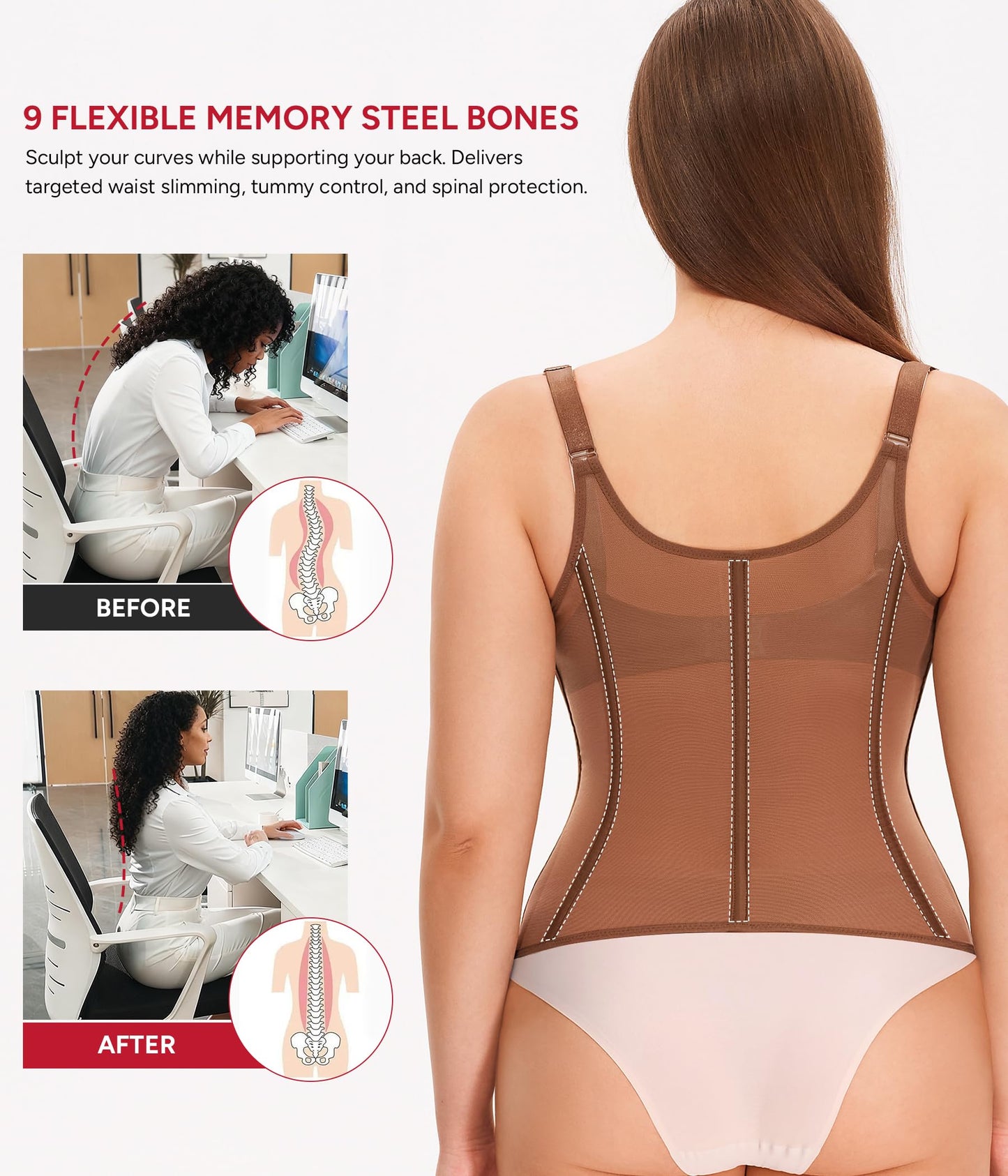 Nebility Waist Trainer for Women Corset Shapewear Tummy Control Body Shaper Top Waist Cincher Girdle with Adjustable Straps