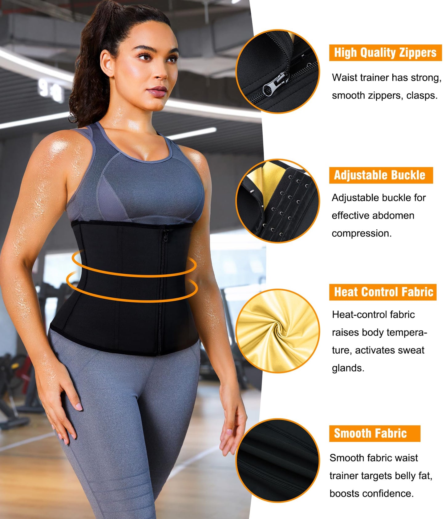 LEINIDINA Womens Waist Trainer Corset with Zipper Sweat Waist Trimmer for Women Workout Belt Corset Shapewear