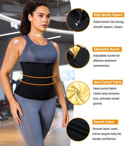 LEINIDINA Womens Waist Trainer Corset with Zipper Sweat Waist Trimmer for Women Workout Belt Corset Shapewear