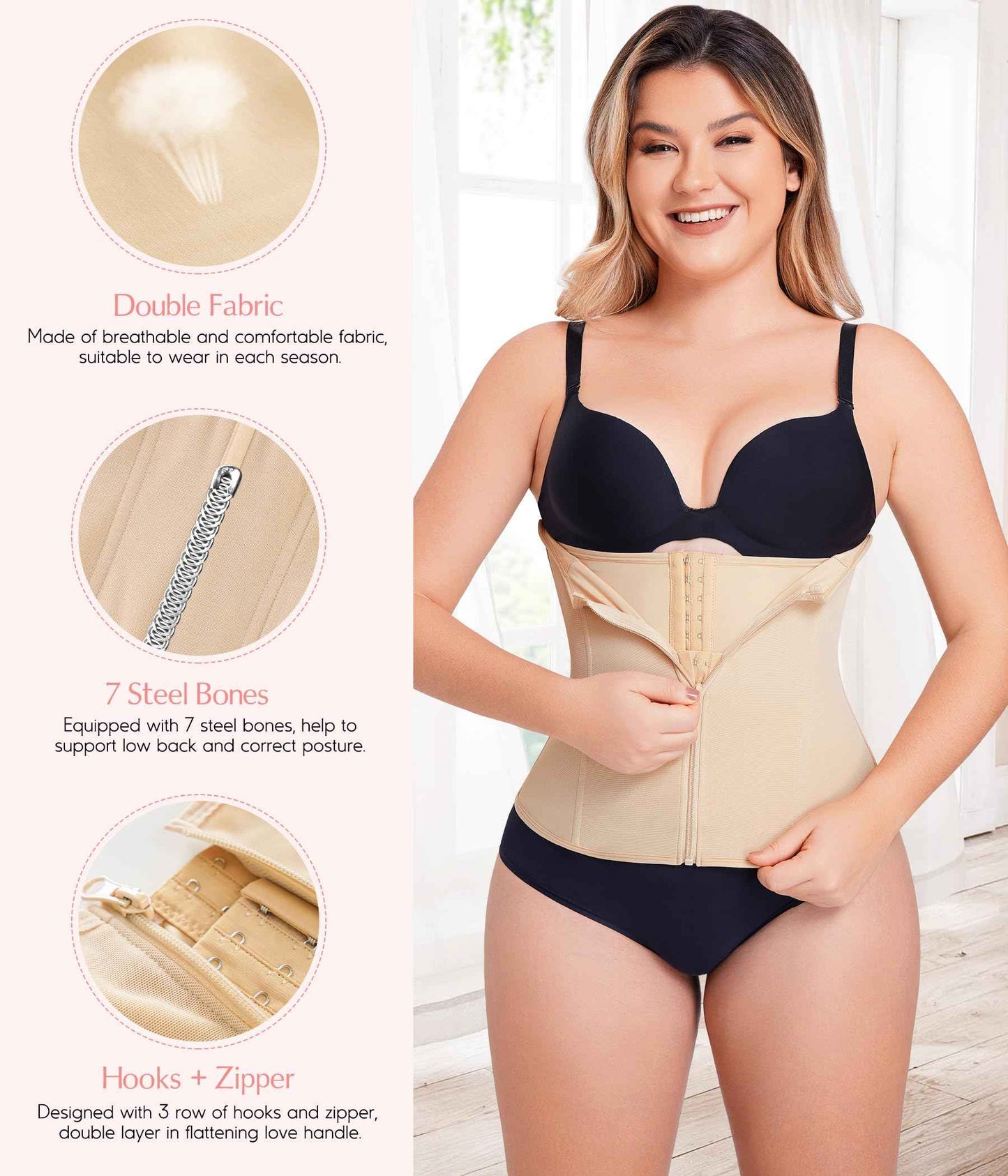 MERYOSZ Waist Trainer Corset Zipper Tummy Control Shapewear Breathable Waist Cincher for Women Body Shaper Sport Girdle