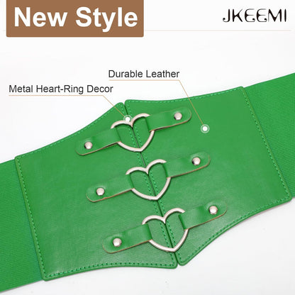 Women Corset Belt Metal O-Ring Heart-Ring Wide Elastic Waspie Waist Belt for Daily Cosplay Halloween Costumes